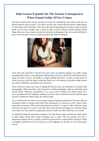 John Grasso Expands On The Serious Consequences When Found Guilty Of Sex Crimes