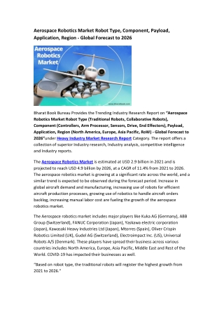 Global Aerospace Robotics Market Research Report 2021-2026