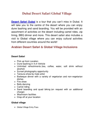 Dubai Desert Safari Global Village