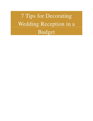 7 Tips for Decorating Wedding Reception in a Budget