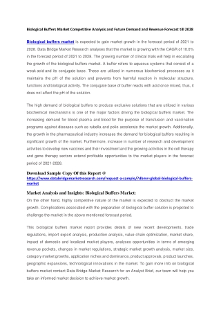Biological Buffers Market Competitive Analysis and Future Demand and Revenue Forecast till 2028