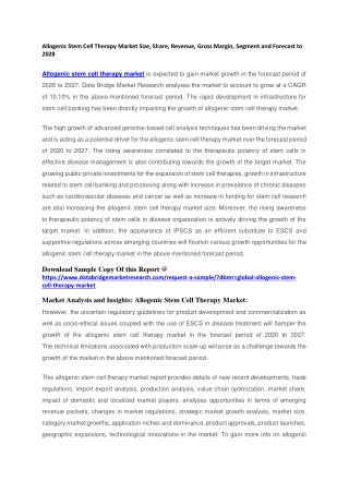 Allogenic Stem Cell Therapy Market Size, Share, Revenue, Gross Margin, Segment and Forecast to 2028