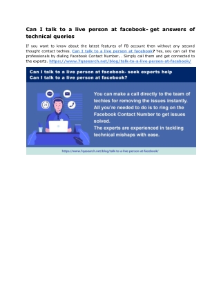 Can I talk to a live person at facebook- get answers of technical queries