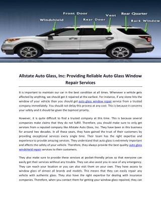 Allstate Auto Glass, Inc- Providing Reliable Auto Glass Window Repair Services