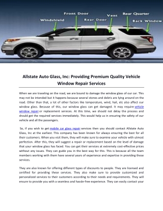 Allstate Auto Glass, Inc -Providing Premium Quality Vehicle Window Repair Services