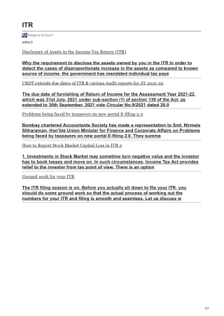 ITR Articles, News, Notification and Circular