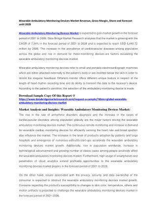 Wearable Ambulatory Monitoring Devices Market Revenue, Gross Margin, Share and Forecast until 2028