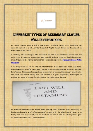 Different Types Of Residuary Clause Will In Singapore