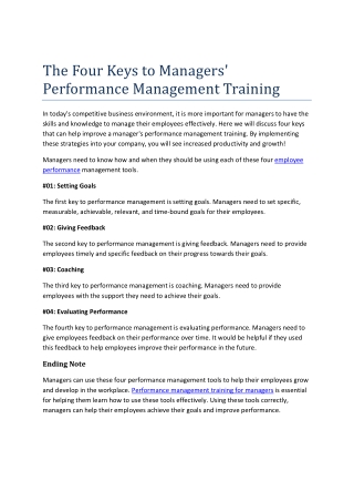 The Four Keys to Managers' Performance Management Training