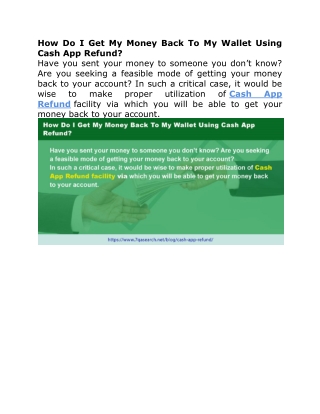 How Do I Get My Money Back To My Wallet Using Cash App Refund