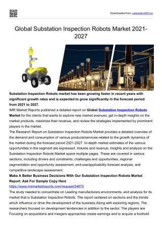 Global Substation Inspection Robots Market 2021-2027| IMR Market Reports
