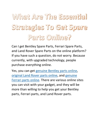 What Are The Essential Strategies To Get Spare Parts Online