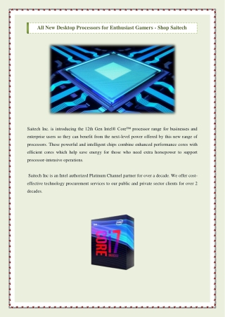 All New Desktop Processors for Enthusiast Gamers - Shop Saitech