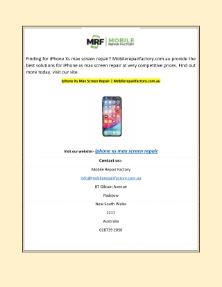 Iphone Xs Max Screen Repair | Mobilerepairfactory.com.au