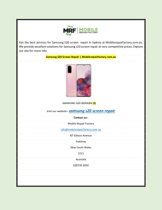 Samsung S20 Screen Repair | Mobilerepairfactory.com.au