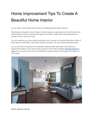 Home Improvement Tips To Create A Beautiful Home Interior