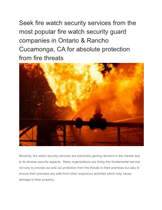 Seek fire watch security services from the most popular fire watch security guard companies in Ontario & Rancho Cucamong