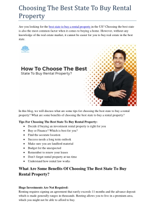 Choosing The Best State To Buy Rental Property