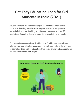 Get Easy Education Loan for Girl Students in India (2021)