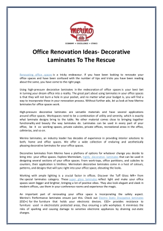 Office Renovation Ideas- Decorative Laminates To The Rescue