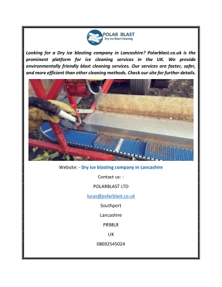 Dry ice blasting company in Lancashire  Polarblast.co.uk
