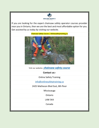 Chainsaw Safety Course | Onlinesafetytraining.ca