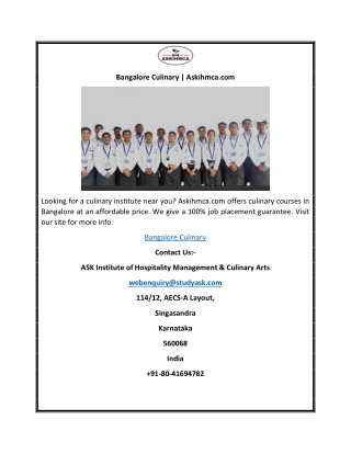 Bangalore Culinary | Askihmca.com