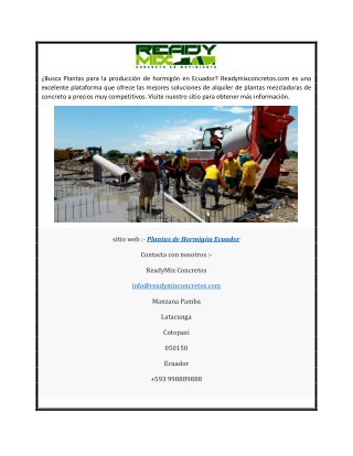 Plantas de concreto ecuador  Readymixconcretos.com