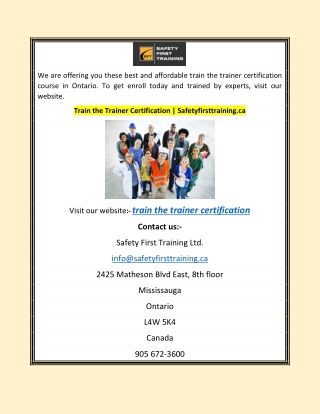 Train the Trainer Certification | Safetyfirsttraining.ca