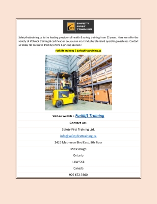 Forklift Training | Safetyfirsttraining.ca