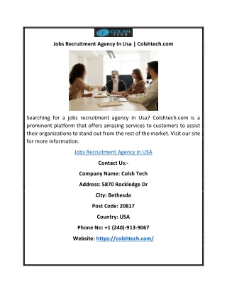 Jobs Recruitment Agency In Usa | Colshtech.com