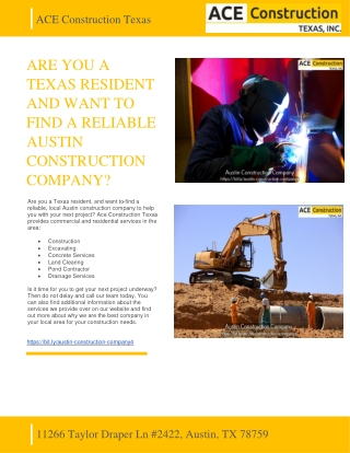 ARE YOU A TEXAS RESIDENT AND WANT TO FIND A RELIABLE AUSTIN CONSTRUCTION COMPANY - ACE CONSTRUCTION TEXAS