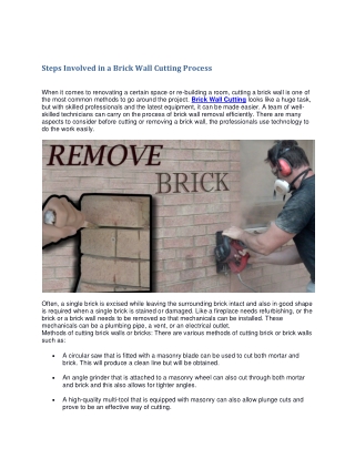 Steps Involved in a Brick Wall Cutting Process