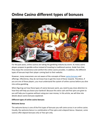 Online Casino different types of bonuses