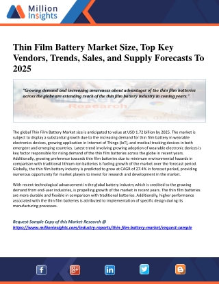 Thin Film Battery Market Technological Advancements, Forecast & Opportunities Till 2025