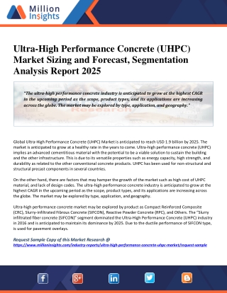 Ultra-High Performance Concrete (UHPC) Market Application, Sales And Trends Report by 2025