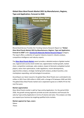 Global Glass Wool Panels Market Research Report 2021-2026