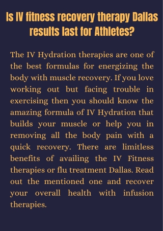 Is IV fitness recovery therapy Dallas results last for Athletes?
