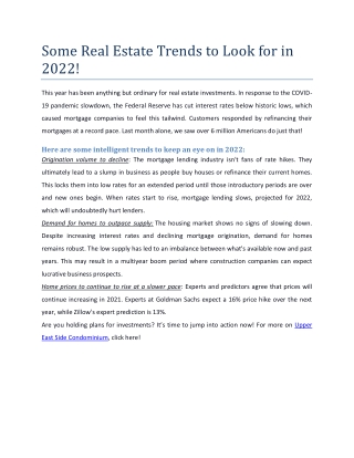Some Real Estate Trends to Look for in 2022