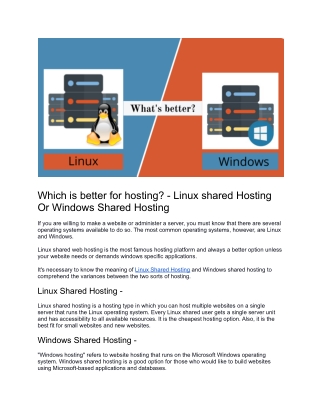 Which is better for hosting? Linux shared or Windows Shared Hosting
