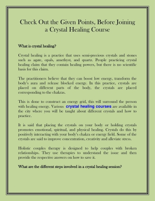 Check Out the Given Points, Before Joining a Crystal Healing Course