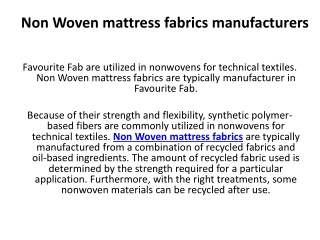 Non Woven mattress fabrics manufacturers | Favourite Fab