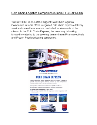 Cold Chain Logistics Companies in India | TCIEXPRESS