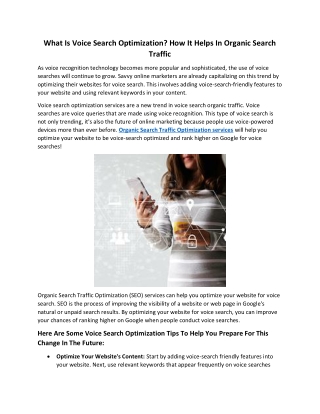 What Is Voice Search Optimization? How It Helps In organic Search Traffic
