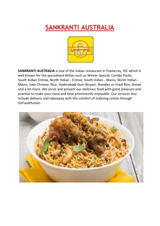 5% Off - Sankranti Australia Restaurant Menu Footscray, VIC