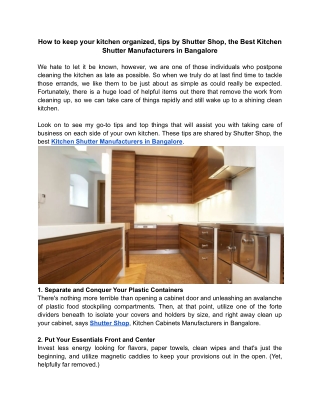 How to keep your kitchen organized, tips by Shutter Shop, the Best Kitchen Shutter Manufacturers in Bangalore