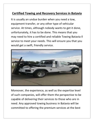 Certified Towing and Recovery Services in Batavia