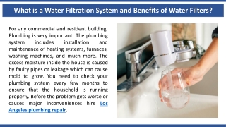 What is a Water Filtration System and Benefits of Water Filters?