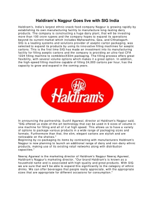 Haldiram’s Nagpur Goes live with SIG India