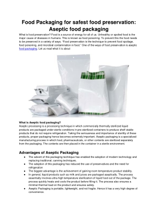 Food Packaging for safest food preservation Aseptic food packaging